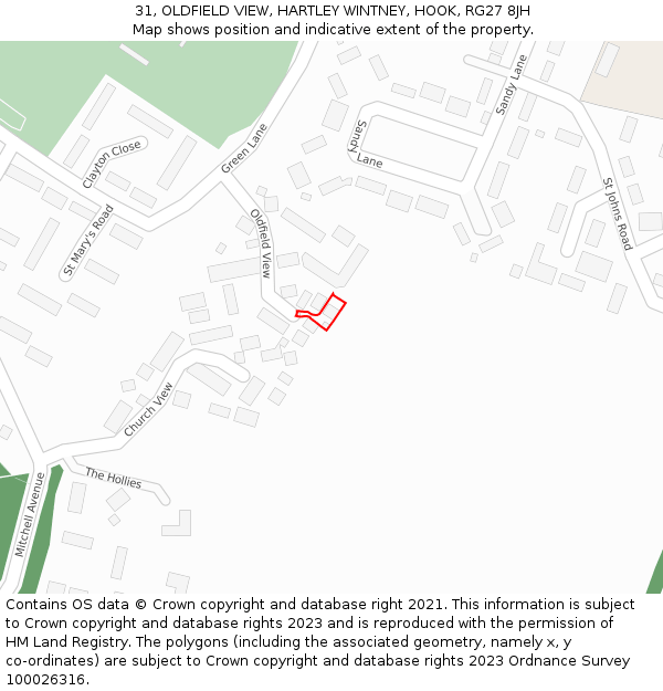 31, OLDFIELD VIEW, HARTLEY WINTNEY, HOOK, RG27 8JH: Location map and indicative extent of plot
