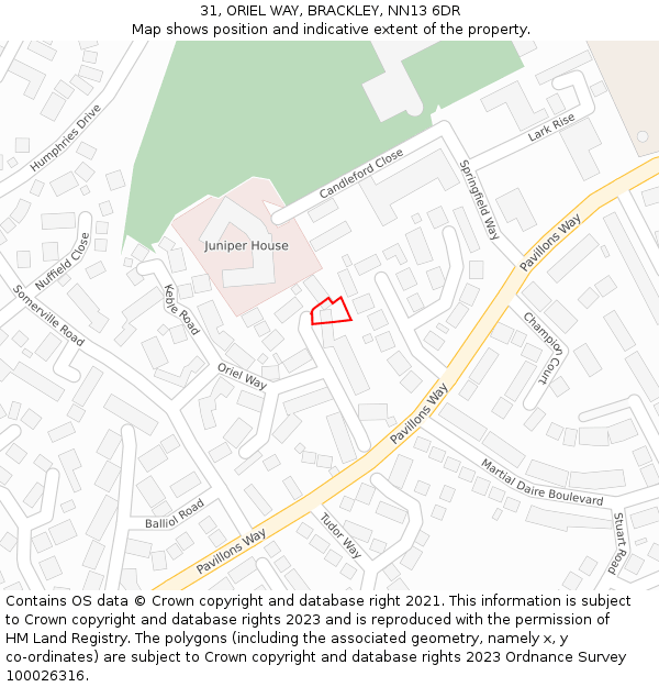 31, ORIEL WAY, BRACKLEY, NN13 6DR: Location map and indicative extent of plot