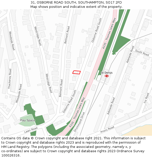 31, OSBORNE ROAD SOUTH, SOUTHAMPTON, SO17 2FD: Location map and indicative extent of plot