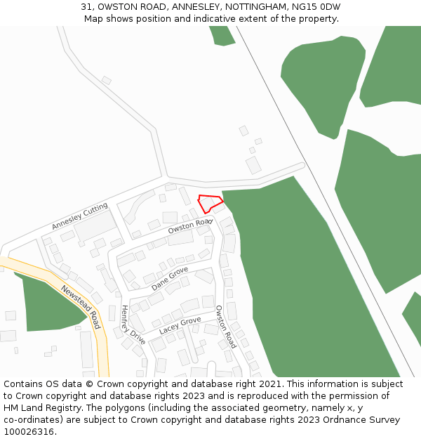 31, OWSTON ROAD, ANNESLEY, NOTTINGHAM, NG15 0DW: Location map and indicative extent of plot