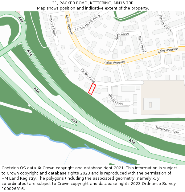 31, PACKER ROAD, KETTERING, NN15 7RP: Location map and indicative extent of plot