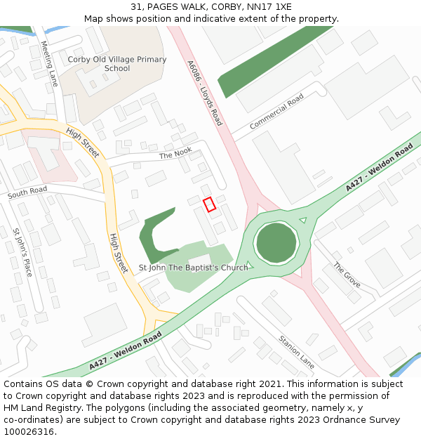 31, PAGES WALK, CORBY, NN17 1XE: Location map and indicative extent of plot