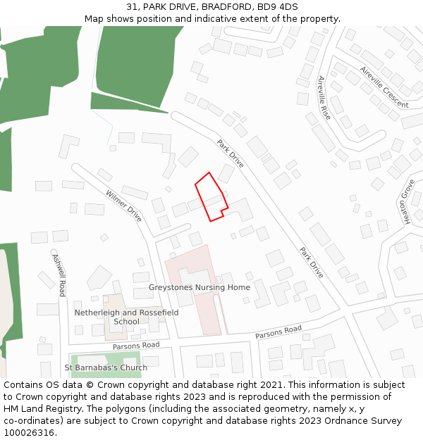 31, PARK DRIVE, BRADFORD, BD9 4DS: Location map and indicative extent of plot
