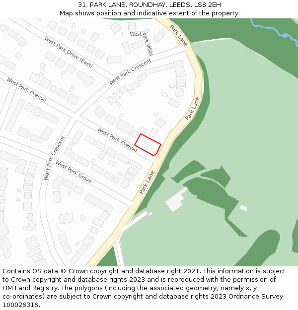 31, PARK LANE, ROUNDHAY, LEEDS, LS8 2EH: Location map and indicative extent of plot