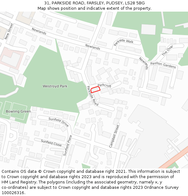 31, PARKSIDE ROAD, FARSLEY, PUDSEY, LS28 5BG: Location map and indicative extent of plot