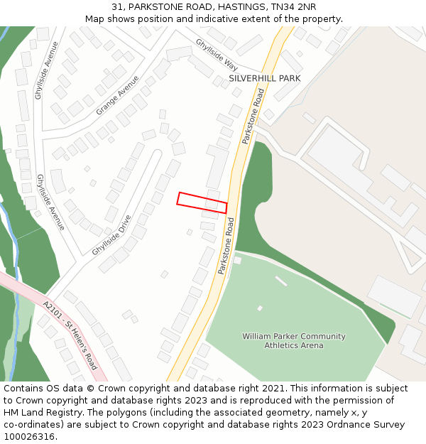 31, PARKSTONE ROAD, HASTINGS, TN34 2NR: Location map and indicative extent of plot