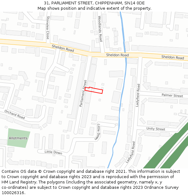 31, PARLIAMENT STREET, CHIPPENHAM, SN14 0DE: Location map and indicative extent of plot