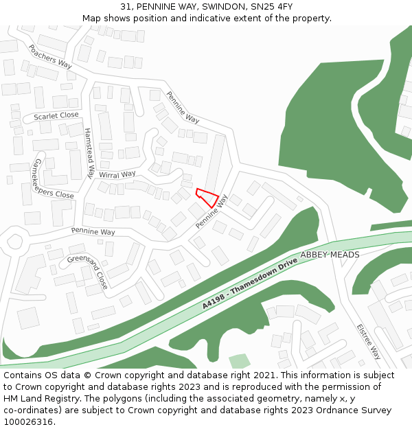 31, PENNINE WAY, SWINDON, SN25 4FY: Location map and indicative extent of plot