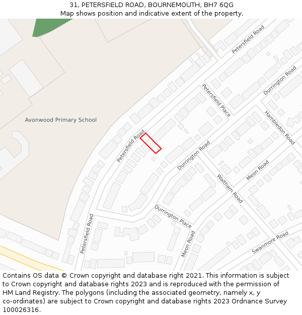 31, PETERSFIELD ROAD, BOURNEMOUTH, BH7 6QG: Location map and indicative extent of plot