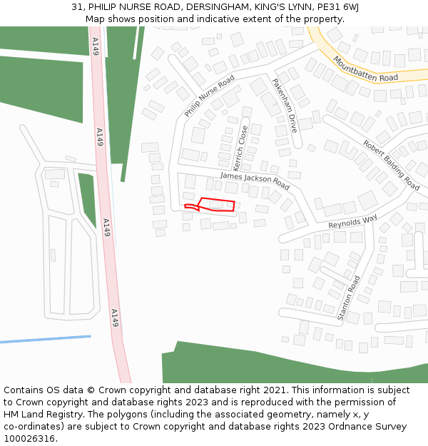 31, PHILIP NURSE ROAD, DERSINGHAM, KING'S LYNN, PE31 6WJ: Location map and indicative extent of plot