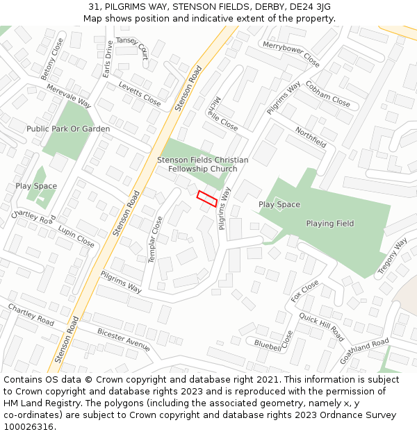 31, PILGRIMS WAY, STENSON FIELDS, DERBY, DE24 3JG: Location map and indicative extent of plot