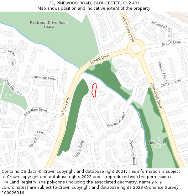 31, PINEWOOD ROAD, GLOUCESTER, GL2 4RY: Location map and indicative extent of plot