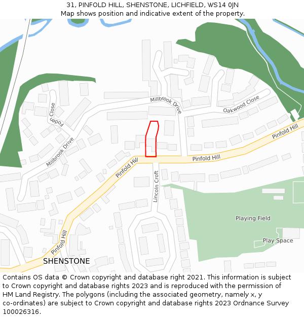 31, PINFOLD HILL, SHENSTONE, LICHFIELD, WS14 0JN: Location map and indicative extent of plot