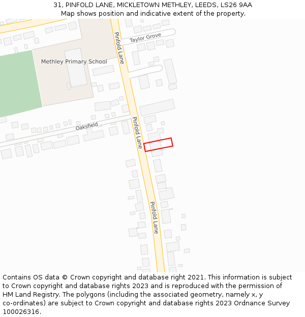 31, PINFOLD LANE, MICKLETOWN METHLEY, LEEDS, LS26 9AA: Location map and indicative extent of plot