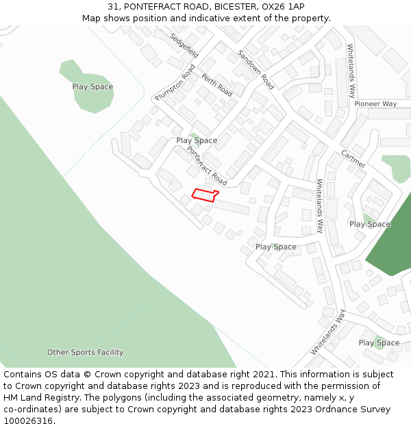 31, PONTEFRACT ROAD, BICESTER, OX26 1AP: Location map and indicative extent of plot