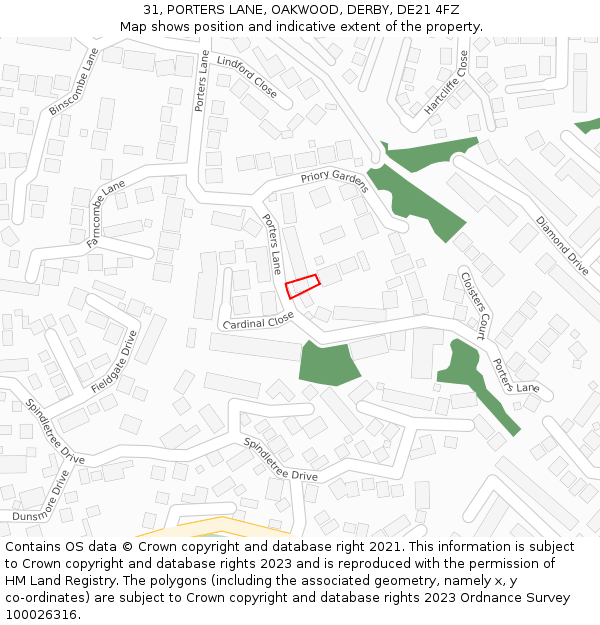 31, PORTERS LANE, OAKWOOD, DERBY, DE21 4FZ: Location map and indicative extent of plot