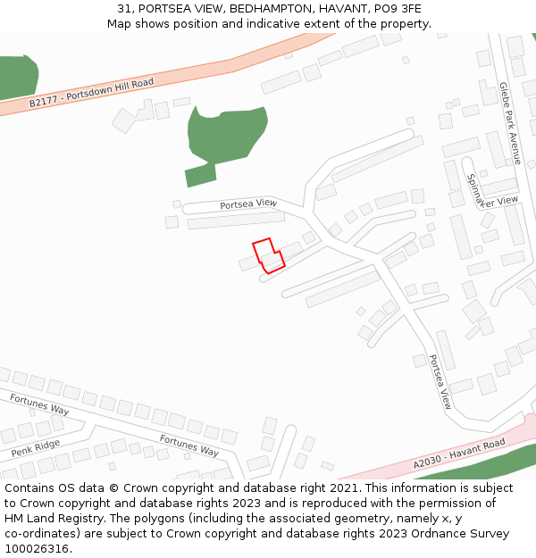 31, PORTSEA VIEW, BEDHAMPTON, HAVANT, PO9 3FE: Location map and indicative extent of plot