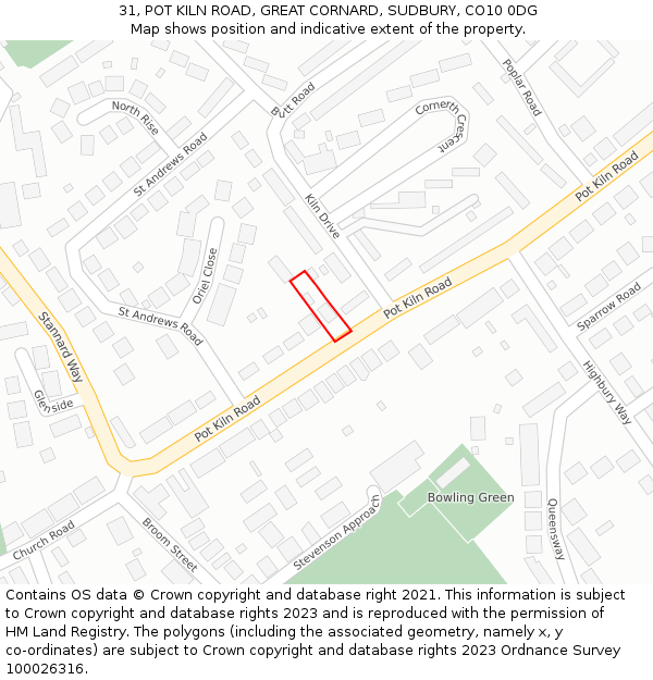 31, POT KILN ROAD, GREAT CORNARD, SUDBURY, CO10 0DG: Location map and indicative extent of plot