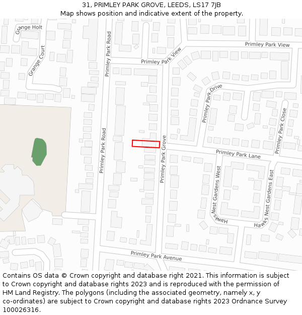 31, PRIMLEY PARK GROVE, LEEDS, LS17 7JB: Location map and indicative extent of plot