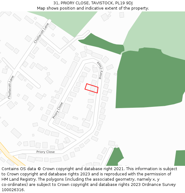 31, PRIORY CLOSE, TAVISTOCK, PL19 9DJ: Location map and indicative extent of plot