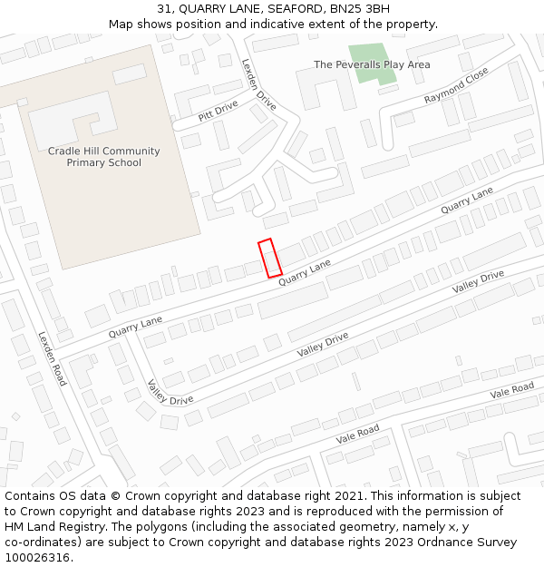 31, QUARRY LANE, SEAFORD, BN25 3BH: Location map and indicative extent of plot