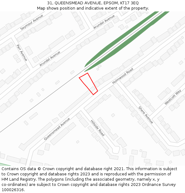 31, QUEENSMEAD AVENUE, EPSOM, KT17 3EQ: Location map and indicative extent of plot