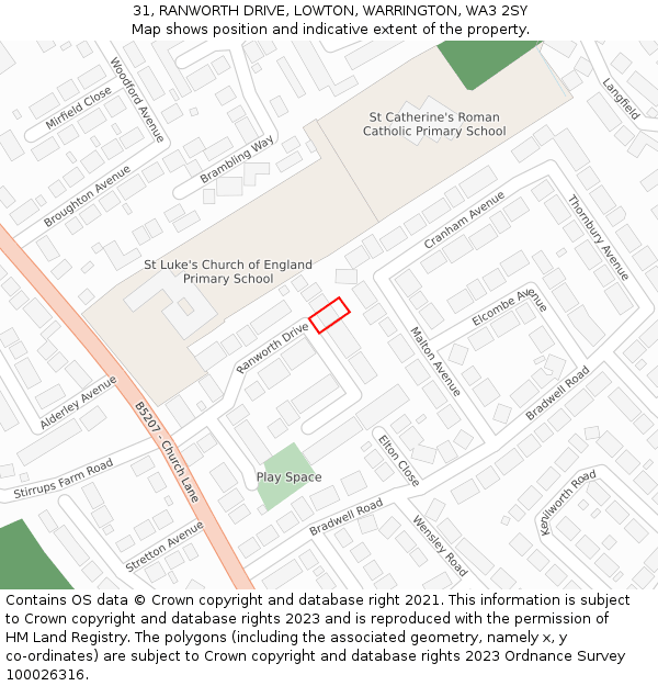 31, RANWORTH DRIVE, LOWTON, WARRINGTON, WA3 2SY: Location map and indicative extent of plot