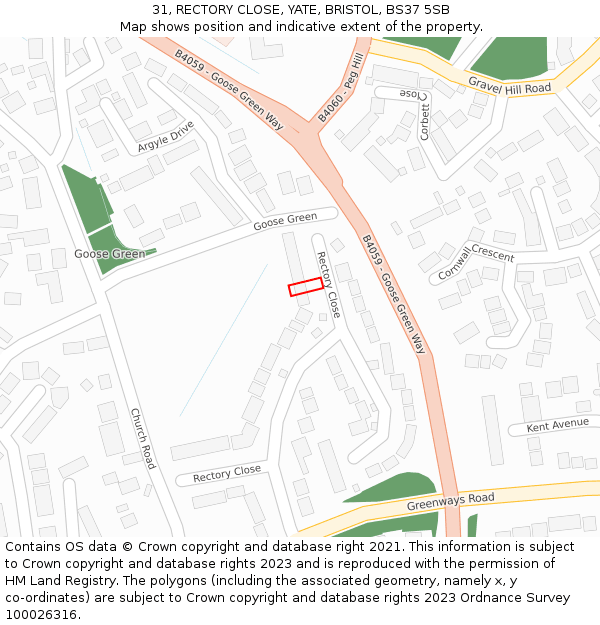 31, RECTORY CLOSE, YATE, BRISTOL, BS37 5SB: Location map and indicative extent of plot