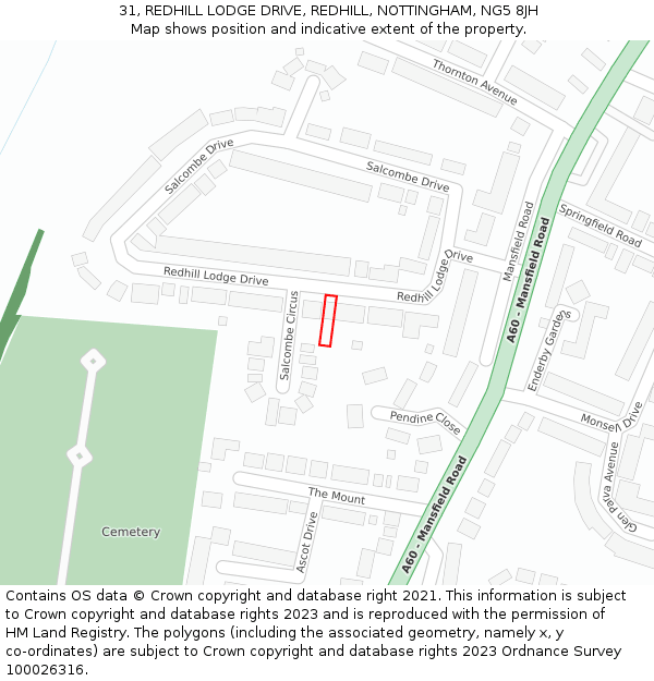 31, REDHILL LODGE DRIVE, REDHILL, NOTTINGHAM, NG5 8JH: Location map and indicative extent of plot