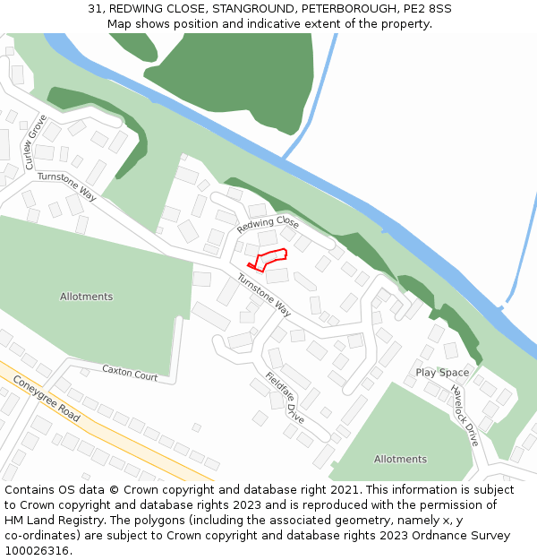 31, REDWING CLOSE, STANGROUND, PETERBOROUGH, PE2 8SS: Location map and indicative extent of plot