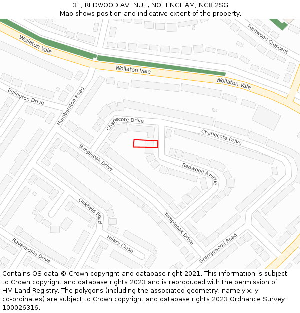 31, REDWOOD AVENUE, NOTTINGHAM, NG8 2SG: Location map and indicative extent of plot