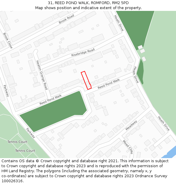 31, REED POND WALK, ROMFORD, RM2 5PD: Location map and indicative extent of plot