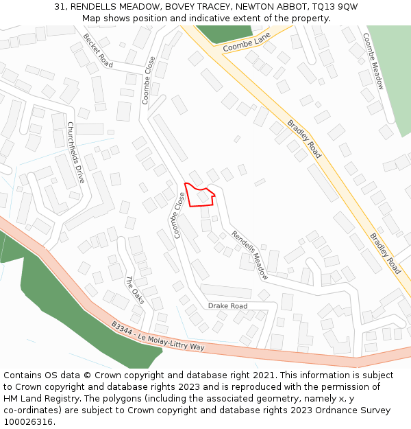 31, RENDELLS MEADOW, BOVEY TRACEY, NEWTON ABBOT, TQ13 9QW: Location map and indicative extent of plot