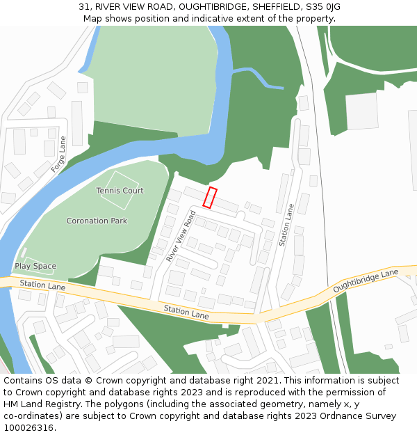 31, RIVER VIEW ROAD, OUGHTIBRIDGE, SHEFFIELD, S35 0JG: Location map and indicative extent of plot