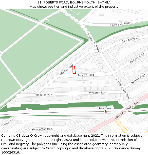 31, ROBERTS ROAD, BOURNEMOUTH, BH7 6LN: Location map and indicative extent of plot