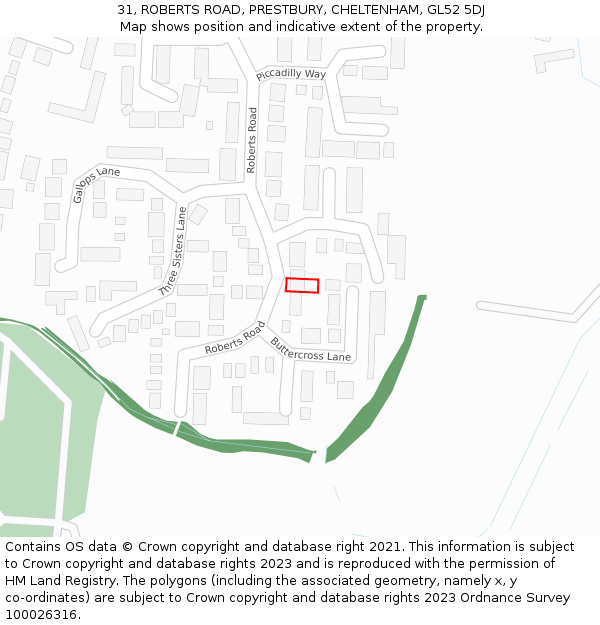31, ROBERTS ROAD, PRESTBURY, CHELTENHAM, GL52 5DJ: Location map and indicative extent of plot