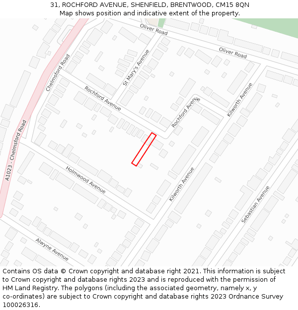 31, ROCHFORD AVENUE, SHENFIELD, BRENTWOOD, CM15 8QN: Location map and indicative extent of plot