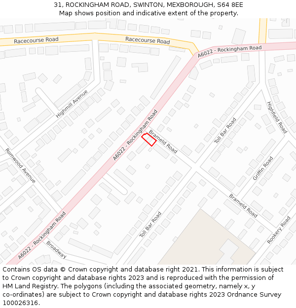 31, ROCKINGHAM ROAD, SWINTON, MEXBOROUGH, S64 8EE: Location map and indicative extent of plot