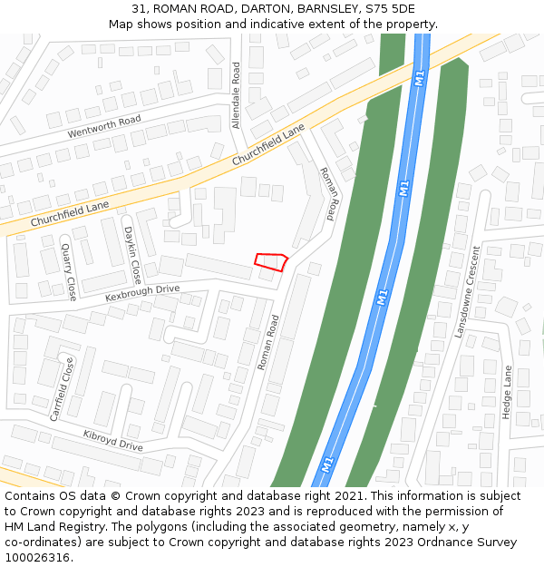 31, ROMAN ROAD, DARTON, BARNSLEY, S75 5DE: Location map and indicative extent of plot