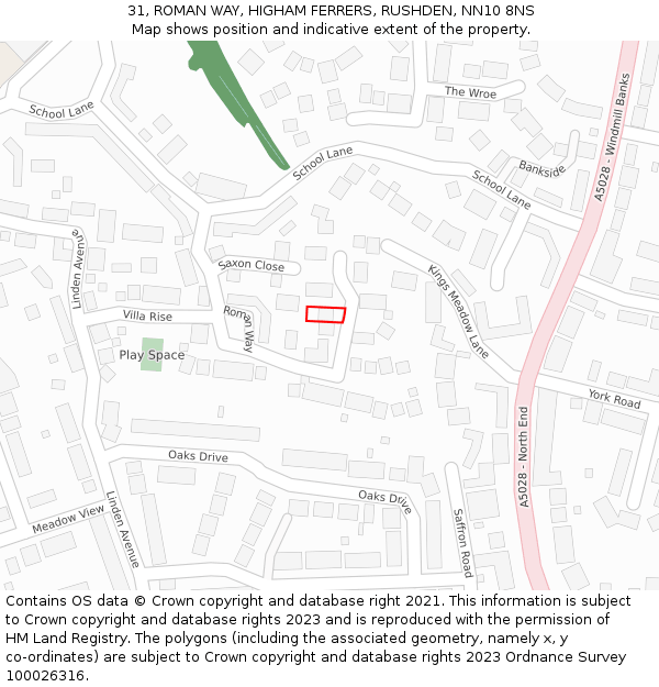 31, ROMAN WAY, HIGHAM FERRERS, RUSHDEN, NN10 8NS: Location map and indicative extent of plot