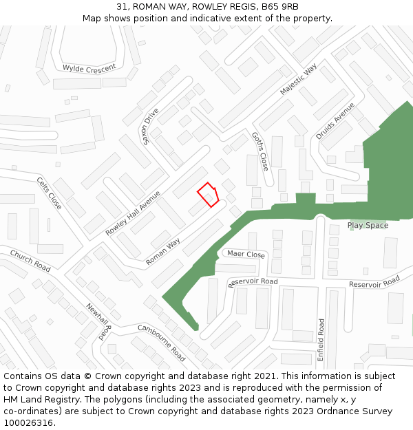 31, ROMAN WAY, ROWLEY REGIS, B65 9RB: Location map and indicative extent of plot