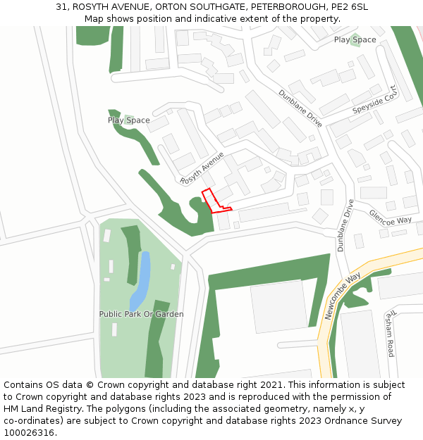 31, ROSYTH AVENUE, ORTON SOUTHGATE, PETERBOROUGH, PE2 6SL: Location map and indicative extent of plot