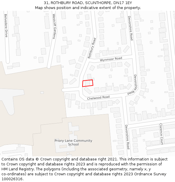 31, ROTHBURY ROAD, SCUNTHORPE, DN17 1EY: Location map and indicative extent of plot