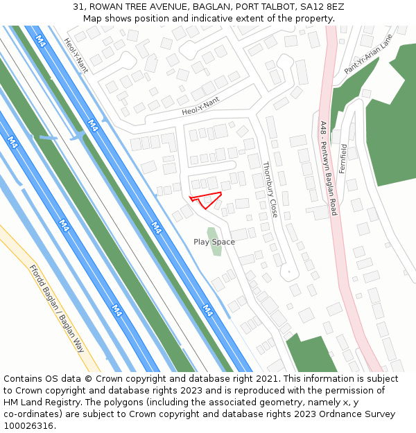 31, ROWAN TREE AVENUE, BAGLAN, PORT TALBOT, SA12 8EZ: Location map and indicative extent of plot