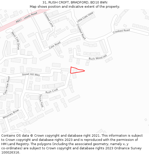 31, RUSH CROFT, BRADFORD, BD10 8WN: Location map and indicative extent of plot