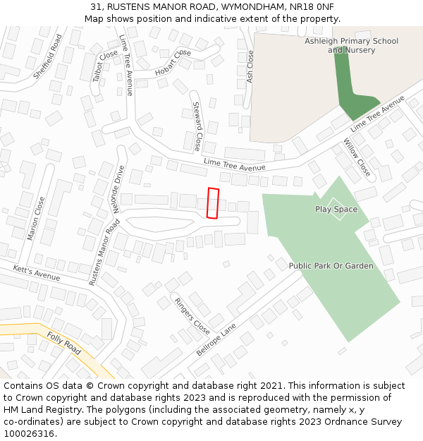 31, RUSTENS MANOR ROAD, WYMONDHAM, NR18 0NF: Location map and indicative extent of plot