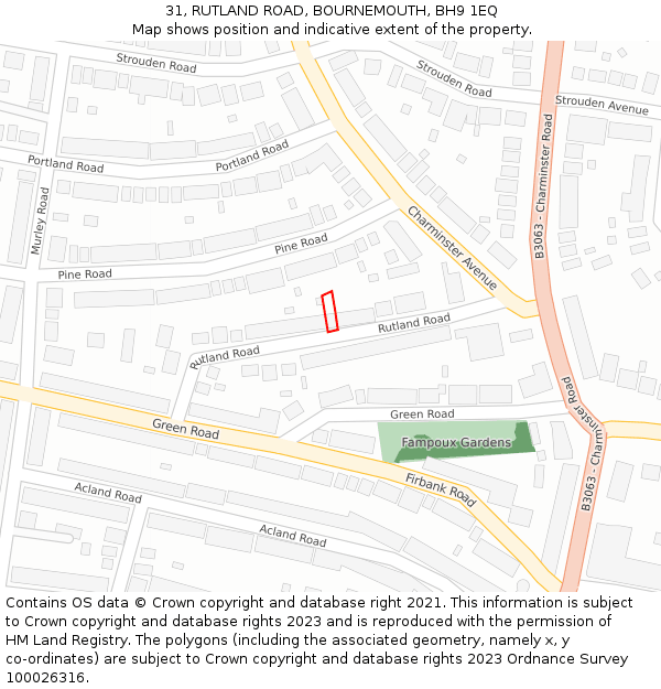 31, RUTLAND ROAD, BOURNEMOUTH, BH9 1EQ: Location map and indicative extent of plot