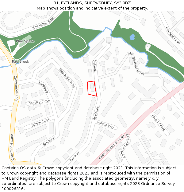 31, RYELANDS, SHREWSBURY, SY3 9BZ: Location map and indicative extent of plot