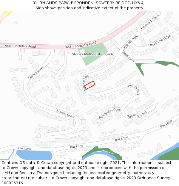31, RYLANDS PARK, RIPPONDEN, SOWERBY BRIDGE, HX6 4JH: Location map and indicative extent of plot