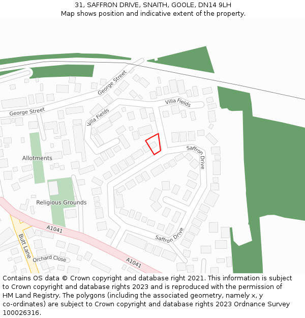 31, SAFFRON DRIVE, SNAITH, GOOLE, DN14 9LH: Location map and indicative extent of plot